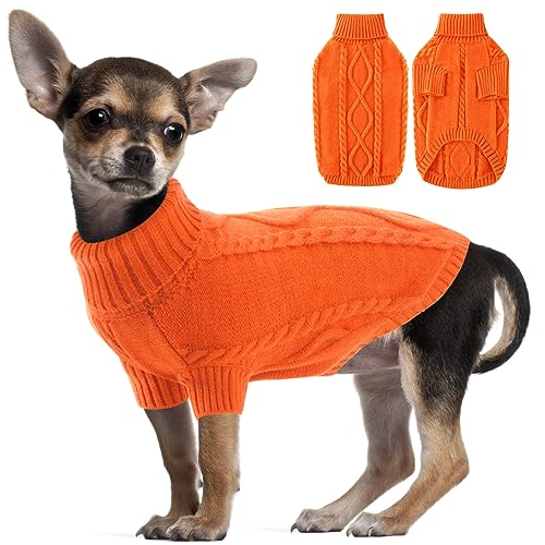 ALAGIRLS Warmer Hund Katzenpullover Kleidung, Klassischer Hundepullover Katzenkleidung für Jungen Mädchen, Weicher Fleece Welpenpullover, Frühling Herbst Winter Haustier-Outfits, Orange L von ALAGIRLS