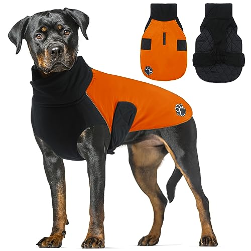 ALAGIRLS Wasserdichter Hundemantel Winter Warme Jacke, Winddichte Haustierkleidung Hundejacke Outfit für kleine mittelgroße Hunde mit Bauchschutz, Orange XXL von ALAGIRLS