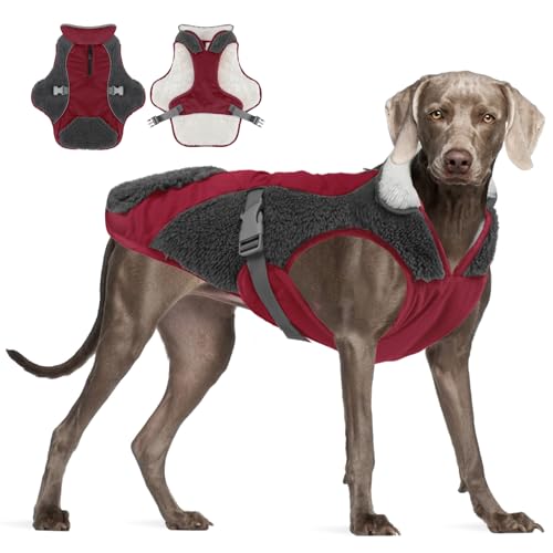 ALAGIRLS Wasserdichter Hundemantel Winter Warme Jacke Hunter Hundemantel Französische Bulldogge Haustier Hund Warm Mantel Kleidung für Kleine Mittelere Große Hunde ALADC1105-Red-M von ALAGIRLS