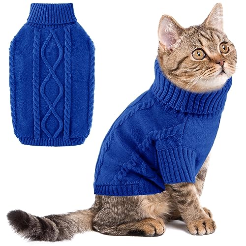 ALAGIRLS Weicher Atmungsaktiver Fleece Hundepullover, Warme Rollkragen Strickwaren Welpenkleidung Katzenpullover Hundemantel, Halloween Weihnachten Urlaub Haustier Outfits Bekleidung, Royalblue M von ALAGIRLS