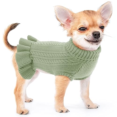 ALAGIRLS Winter Klassischer Rollkragen Hundepullover Welpenkleidung, WeicherHaustierpullover, Kostüm Welpenpullover Pullover Bekleidung, Weihnachtsferien Haustier Kleidung für Dackel, SageGreen L von ALAGIRLS