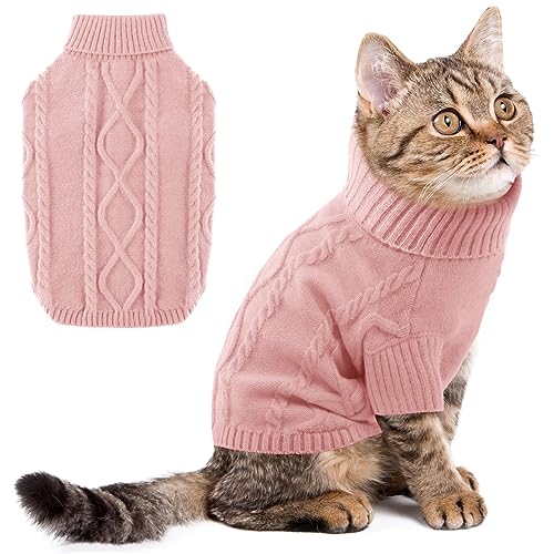 ALAGIRLS Winter Rollkragen Haustier Katze Hund Pullover, Extra Kleiner Hundepullover Katzenkleidung, Klassischer Warmer Weicher Atmungsaktiver Hundepulli für kleine Hunde, DustyRose XS von ALAGIRLS