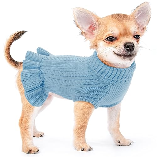 ALAGIRLS Winter Warm Fleece Hundepullover Welpenkleidung, Weich Gestrickter Hundepullover für Mittelgroße Hunde, Süßer Pullover Katzenmäntel Weihnachts Urlaub Haustier Outfits Bekleidung, Blue L von ALAGIRLS