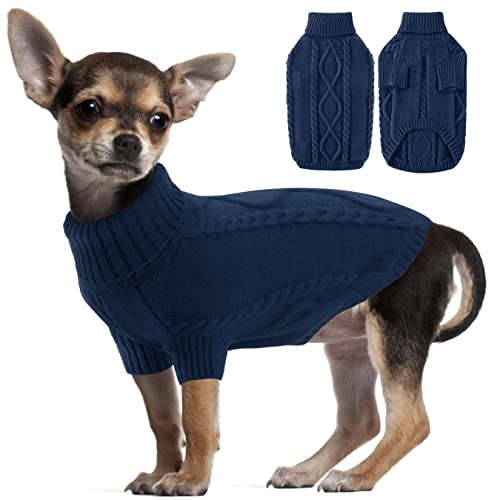 Chihuahua Kleidung Winter Warm Hundepullover Welpenkleidung, Klassischer Rollkragen Fleecemantel für große Hunde, Süße Haustier Outfits Bekleidung, Navy XL von ALAGIRLS