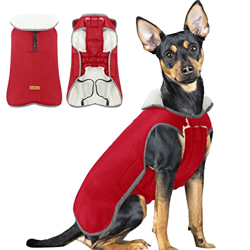 Fleece Hundemantel mit Reißverschluss, Hundemantel Wasserdicht Französische Bulldogge, Hundejacke Winddicht für Herbst Winter, Kaltes Wetter Winter Warme Jacke für Kleine Mittlere Große Hunde, Red M von ALAGIRLS