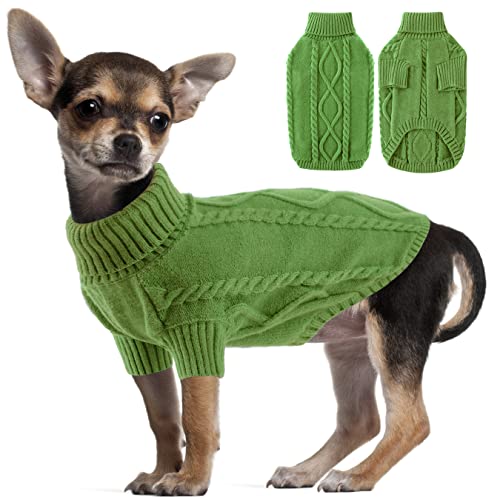 Gestrickter Haustierpullover Hundepullover Kleine Hunde, Rollkragen Haustier Pullover, Winter Warmer Hunde Haustiermantel Welpenpullover für Chihuahua, Bulldogge, Dackel, Mops, Yorkie Green S von ALAGIRLS