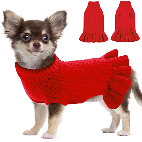 Haustier Katze Hund Pullover Kleider, Winter Warmer Weicher Rollkragen Hundepullover Katzenpullover Kleider, Haustier Hund Katze Kleidung Welpen Kleidung für Mittelgroße Hunde, Red XL von ALAGIRLS