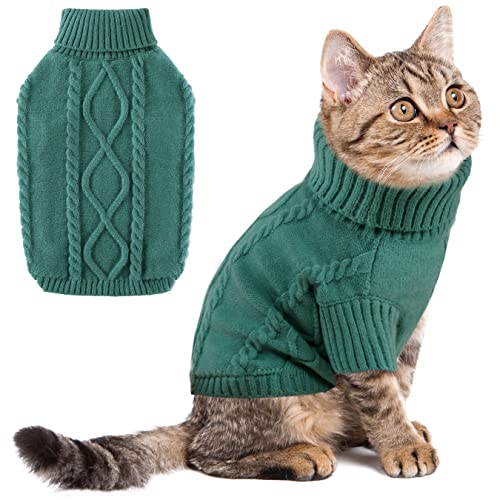 Haustier Katze Hunde Pullover, Hundepullover Warmer Weste Rollkragenpullover Weicher Strickwolle Winter Pullover, Gestrickt Mantel Kleidung für Katzen Hunde Haustier PeacockGreen XS von ALAGIRLS