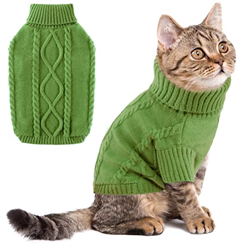 Haustier Katze Hunde Pullover, Strickepullover Haustier Bekleidung, Winter Warmer Katzenpullover Haustiermantel Welpenpullover für Kleine Mittelgroße Hunde Chihuahua Yorkie Green XS von ALAGIRLS