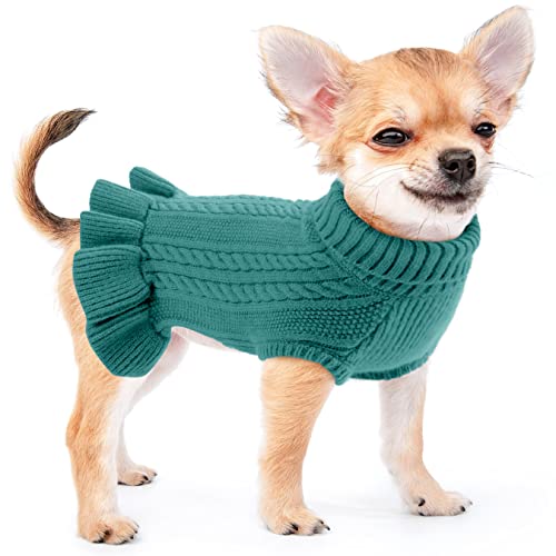 Haustier Kostüm Katzen Hunde Pullover, Winter Warmer Hunde Pullis Mantel Jacke Weste, Welpenkleidung für Yorkshire Terrier Dackel Zwergdackel Französische Bulldogge Pomeranian, PeacockGreen S von ALAGIRLS