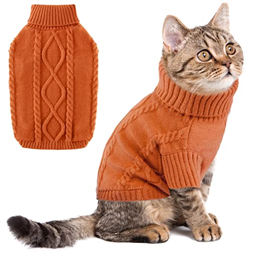 Herbst Winter Fleece Hundepullover, Warme Welpenkleidung, Rollkragenpullover, Gestrickter Katzenpullover für kleine Katzen, Hunde, Niedliche Halloween Weihnachtsferien Haustier Outfits, Caramel XS von ALAGIRLS