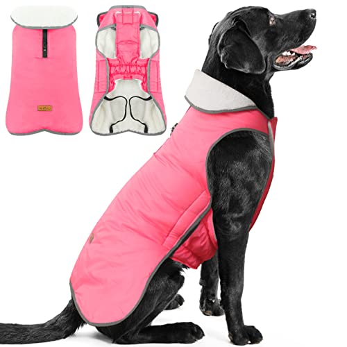 Hund Fleece Mantel, Hundejacke Französische Bulldogge Winter, Winddichte Warme Hundekleidung, Wasserdicht Hundemantel, Reflektierende Winterweste für Große Hunde, Pink XXXL von ALAGIRLS