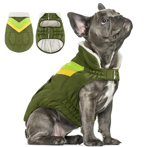 Hundejacke Hundemantel Winter Warme Hundekleidung Hoher Kragen Hundemantel mit Klettverschluss Welpenmantel ALADC1104-ArmyGreen-S von ALAGIRLS