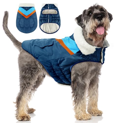 Hundemantel Hundejacke für Große Hunde Warme Hoher Kragen Baumwolle Winterhundemäntel mit Klettverschluss ALADC1104-Navy-XXXL von ALAGIRLS