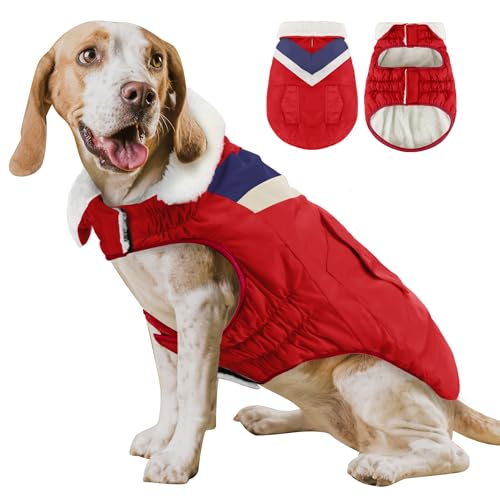 Hundemantel Hundejacke für Große Hunde Warme Hoher Kragen Baumwolle Winterhundemäntel mit Klettverschluss ALADC1104-Red-XL von ALAGIRLS