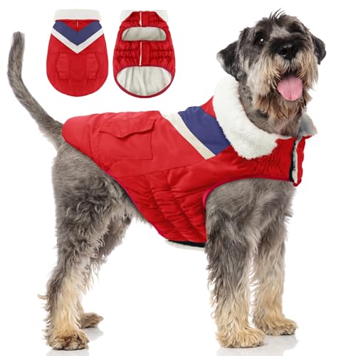 Hundemantel Hundejacke für Große Hunde Warme Hoher Kragen Baumwolle Winterhundemäntel mit Klettverschluss ALADC1104-Red-XXXL von ALAGIRLS