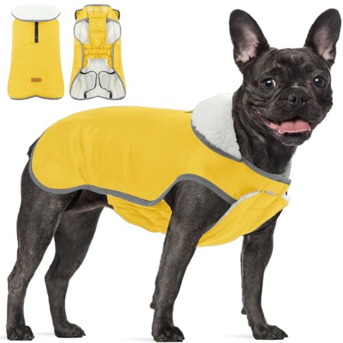 Hundemantel Winter Wasserdicht mit Bauchschutz Reflektierend Warm Wasserdicht Hundejacke Winddicht Welpen Hundekleidung Outfit Weste für Mittlere Große Hunde Yellow XL von ALAGIRLS