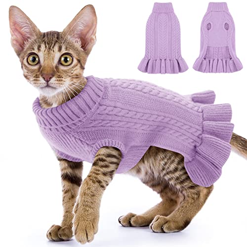 Hundepullover Haustierpullover für Kleine Hunde, Niedlicher Gestrickter Klassischer Katzen Pullover Kleid, Hundekleidung Mantel für Mädchen Jungen Hund Welpe Katze, Purple XS von ALAGIRLS