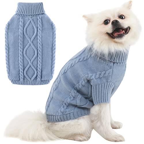 Hundepullover Kleine Hunde, Haustier Katze Hunde Pullover, Hundepullover Winter Welpen Kleidung, Rollkragen Warmer Katze Strickpullover Fleece Haustier Mantel Haustiermantel HazeBlue XXL von ALAGIRLS