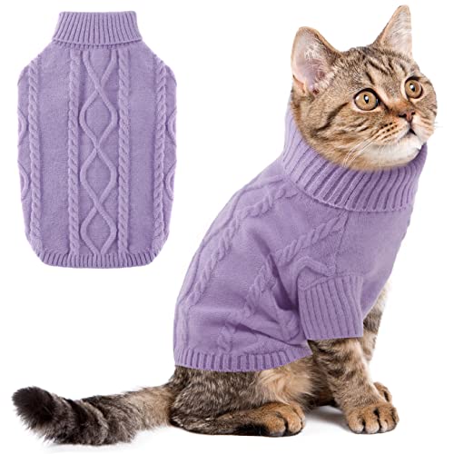 Hundepullover Kleine Hunde, Rollkragen Haustier Pullover, Winter Warmer Hunde Katzenpullover Kleidung Haustiermantel Welpenpullover Purple XS von ALAGIRLS