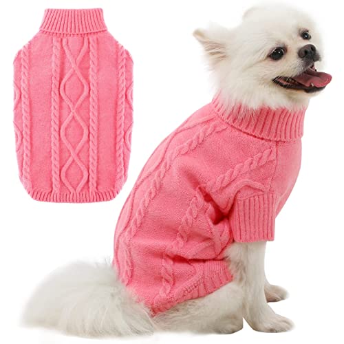 Hundepullover Kleine Hunde, Rollkragen Klassischer Haustier Katze Hunde Strickpullover, Warmer Welpen Pullover Winter Hundebekleidung Kleine Mittelgroße Pink XXL von ALAGIRLS