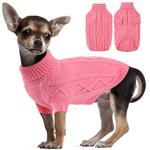 Hundepullover Fleece Kleine Hunde, Haustier Chihuahua Pullover, Winter Warmer Rollkragen Hundebekleidung Strickpullover für Hunde, Mops Pink L von ALAGIRLS