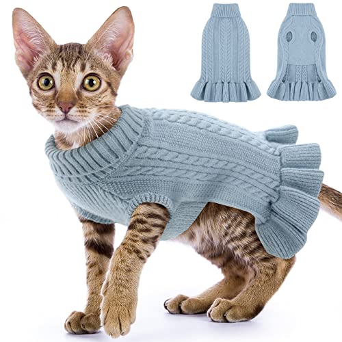 Katze Kleidung Winter, Fleece Katzenbekleidung Hundepullover Weste Warmer Mantel, Haustierpullover für Hund Katze, Haustier im Neujahr, HazeBlue S von ALAGIRLS