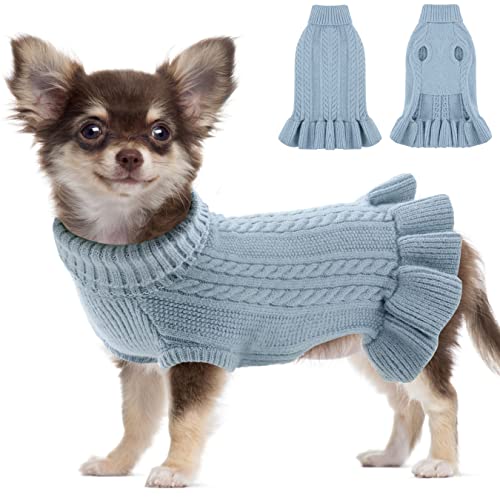 Klassischer Hund Pullover Kleid, Winter Warmer Hund Katzenpullover Kleidung, Haustiermantel Kostüm Welpenpullover, Gestrickt Mantel Kleidung für Mittlere Große Hunde, HazeBlue XXL von ALAGIRLS