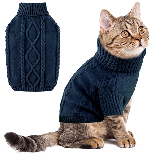 Klassischer Hundepullover Warme Welpenkleidung, Rollkragens Strickpullover Marineblauer Katze Pullover, Weihnachts Urlaub Haustier Outfits Bekleidung für kleine Hunde, Navy S von ALAGIRLS