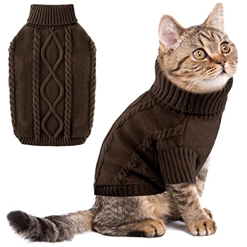 Klassischer Strickwaren Fleece Hundepullover, Warme Welpenkleidung Katzenpullover, Winter Rollkragenpullover, Haustier-Outfits Kleidung für Chihuahua, Coffee S von ALAGIRLS