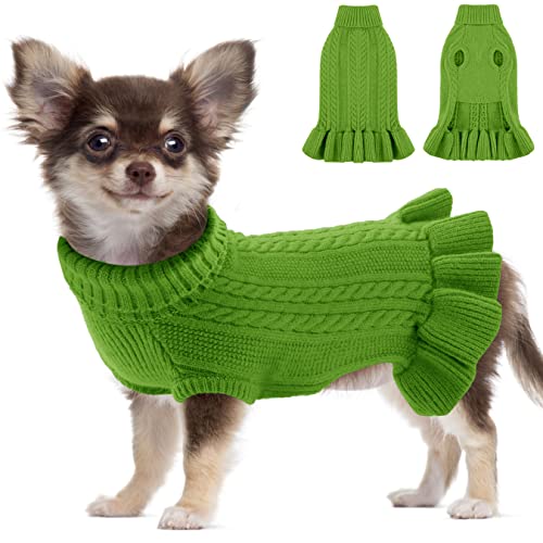 Rollkragen Hund Kleider Pullover Jacke, Haustier Katze Hundepullover, Winter Hund Prinzessin Kleid Haustiermantel Hundebekleidung für Herbst Winter, Green XXL von ALAGIRLS