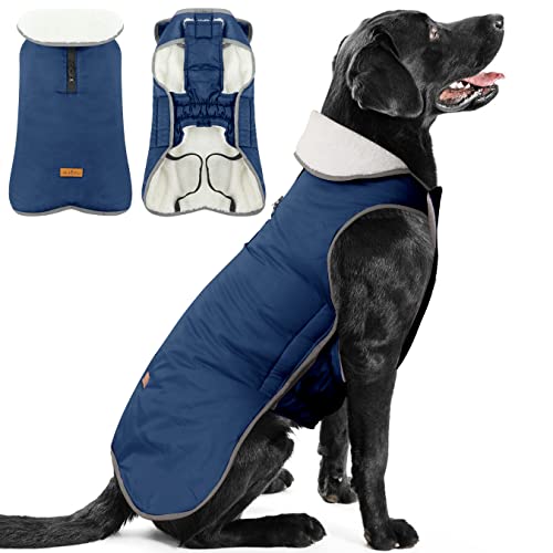 Wasserdichter Hundemantel Hundejacke mit Klettverschluss, Winter Winddichter Warmer Hunderegenmantel mit Sicheren Reflexstreifen, Haustierkleidung für Große Hunde, Navy XXXL von ALAGIRLS