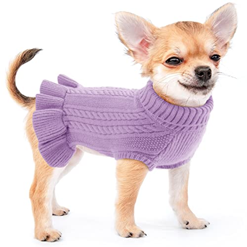 Weicher Warmer Hund Pullover, Klassischer Zopfstrick Haustier Katze Hundepullover, Prinzessin Hund Kleid für Kleine Hunde Katze Mädchen Bekleidung, Purple M von ALAGIRLS