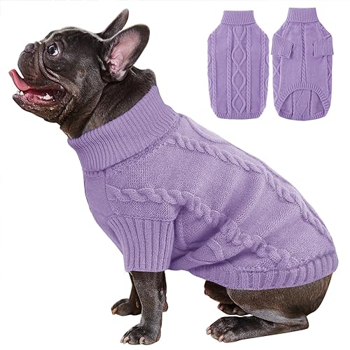 ALAGILRS Haustier Katze Hund Pullover, Hundepullover Kleine Hunde, Rollkragen Haustier Pullover, Winter Warmer Hunde Katzenpullover Kleidung Hundepulli Warm Welpe Kleine Mittel Hunde Purple L von ALAGIRLS