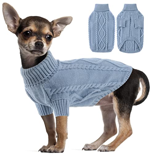 Haustiere Hundepullover Kleine Hunde, Rollkragen Haustier Pullover, Katzenpullover Kleidung Haustiermantel Welpenpullover für Kleine, Pomeranian, Chihuahua, Bulldogge, Dackel, Mops, Yorkie HazeBlue L von ALAGIRLS