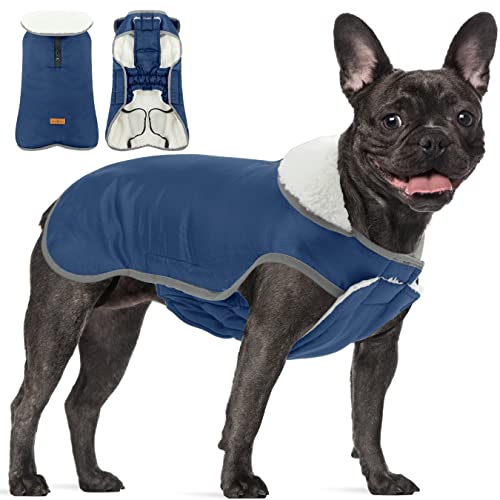 Winddichter Reflektierender Wintermantel für Kleine Mittelgroße Hunde im Freien, Hundemantel Französische Bulldogge, Wasserdichter Schneeanzug Hundekleidung Outfit Weste, Navy L von ALAGIRLS