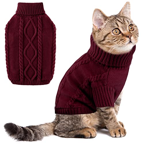 Winter Fleece Hundepullover, Warme Welpenkleidung, Klassische Pullover Strickpullover Weihnachten Haustier Outfits, Bekleidung für Mittelgroße Hunde, Kätzchen, Burgundy M von ALAGIRLS