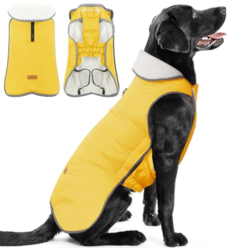 Winter Warmer Wasserdichter Hundemantel Grosse Hunde Hundejacke mit Klettverschluss, Weiche Haustierjacke Weste Outfit Hundebekleidung für kaltes Wetter Yellow XXL von ALAGIRLS