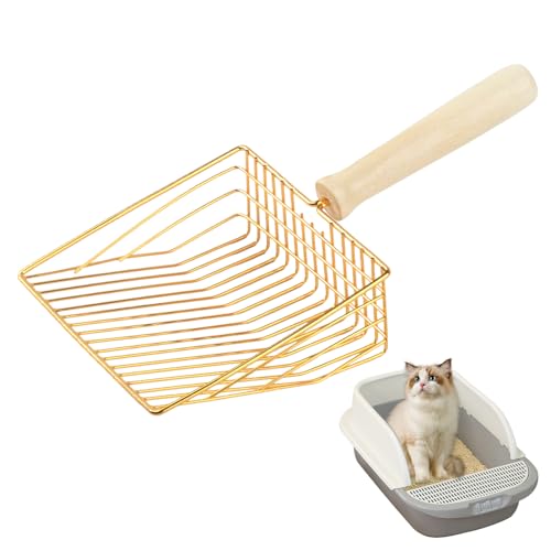 ALAHUGYEF Katzenklo Schaufel Metall, Katzenschaufel für Katzenklo, Katzenstreuschaufeln, Katzenstreu Schaufel, Katzenkloschaufel mit Holzgriff, Cat Litter Scoop für Katzen Hunde Haustier von ALAHUGYEF