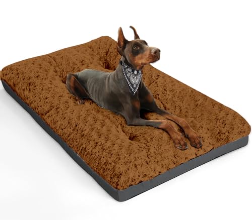 ALANMOND Hundebett Grosse Hunde, Hundekissen flauschig Hundematte mittelgroße Hunde, Waschbar Hundekorb wasserdicht rutschfeste, atmungsaktiv, Haustierbett Hundematratze Braun 107x71 cm von ALANMOND