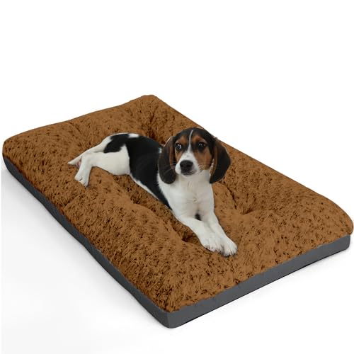 ALANMOND Hundebett Grosse Hunde, Hundekissen flauschig Hundematte mittelgroße Hunde, Waschbar Hundekorb wasserdicht rutschfeste, atmungsaktiv, Haustierbett Hundematratze Braun 61x43 cm von ALANMOND