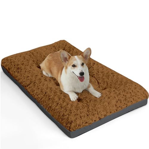 ALANMOND Hundebett Grosse Hunde, Hundekissen flauschig Hundematte mittelgroße Hunde, Waschbar Hundekorb wasserdicht rutschfeste, atmungsaktiv, Haustierbett Hundematratze Braun 76x48 cm von ALANMOND