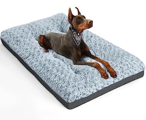 ALANMOND Hundebett Grosse Hunde, Hundekissen flauschig Hundematte mittelgroße Hunde, Waschbar Hundekorb wasserdicht rutschfeste, atmungsaktiv, Haustierbett Hundematratze Grau 122x76 cm von ALANMOND