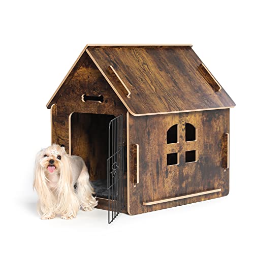 Hundehütte Indoor für kleine Hunde oder Katzen, gemütliches Holzdesign, kleines Innenbetthaus, mit Lüftungsschlitzen und erhöhtem Boden, warme Hundehöhle von ALBAD