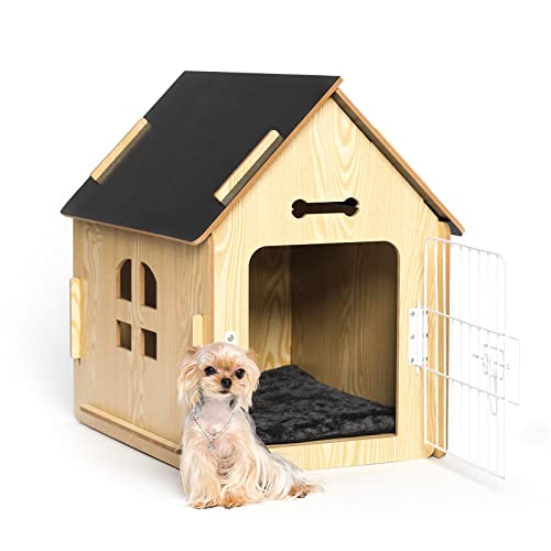 Hundehütte Indoor für kleine Hunde oder Katzen, gemütliches Holzdesign, kleines Innenbetthaus, mit Lüftungsschlitzen und erhöhtem Boden, warme Hundehöhle von ALBAD