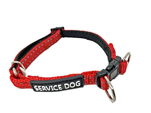ALBCORP Reflektierendes Service Hundehalsband – Service Dog Rubber Patch – Durable D-Ring für Service-Tier-Leine oder ID-Tags, Extra Small, Rot von ALBCORP