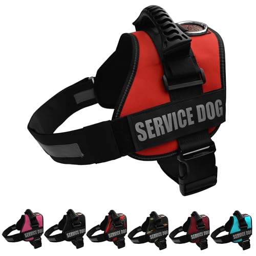 ALBCORP Service Dog Vest Harness - Reflective - Woven Polyester and Nylon Comfy Mesh Padding - Sizes from XXS to XL - Service Dog Patches Included Red, Large von ALBCORP