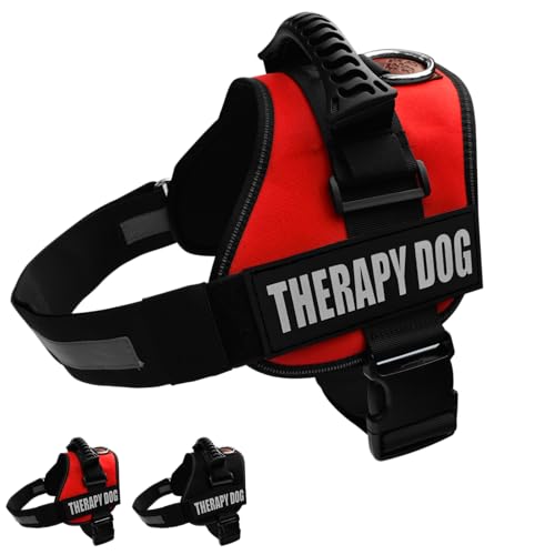 Albcorp Reflektierendes Therapie-Hundegeschirr, gewebtes Nylon, verstellbare Service-Tierjacke, mit 2 Klettverschluss-Therapiehunden, abnehmbare Flicken, Rot, Größe L von ALBCORP