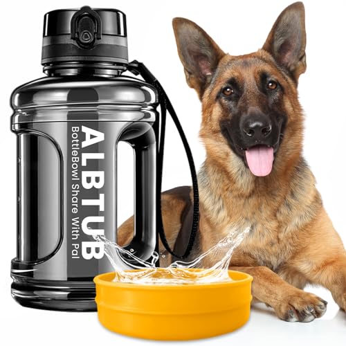 ALBTUB Große Hunde-Wasserflasche und -napf, Wasserspender für Besitzer und Haustier zum Trinken während der Reise, tragbarer Krug mit Griff, für Outdoor-Camping, Wandern, Strandspaziergänge (Gelb, von ALBTUB