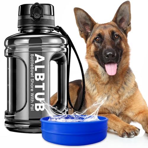 ALBTUB Große Hunde-Wasserflasche und -napf, Wasserspender für Besitzer und Haustier zum Trinken während der Reise, tragbarer Krug mit Griff, für Outdoor-Camping, Wandern, Strandspaziergänge (Blau, von ALBTUB